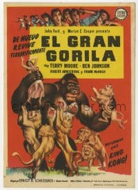 3m828 MIGHTY JOE YOUNG Spanish herald 1955 1st Harryhausen, art of ape rescuing girl from lions!