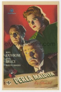 3m873 PEARL OF DEATH Spanish herald 1948 Basil Rathbone as Sherlock Holmes, Nigel Bruce as Watson!