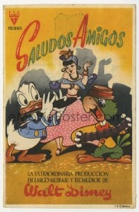 3m909 SALUDOS AMIGOS Spanish herald 1944 Disney, different cartoon art of Donald Duck & Joe Carioca!