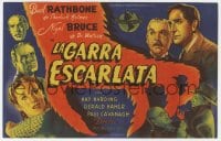 3m911 SCARLET CLAW Spanish herald 1946 art of Basil Rathbone as Sherlock Holmes & Bruce as Watson!