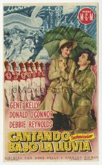 3m926 SINGIN' IN THE RAIN 1pg Spanish herald 1953 Gene Kelly & Debbie Reynolds under umbrella!