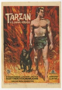 3m947 TARZAN & THE LOST SAFARI Spanish herald 1957 different Carlos Escobar art of Gordon Scott & Cheeta!