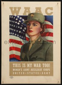 3m001 WAAC 9x13 WWII war poster 1943 Dan V. Smith art of female soldier, this is her war too!
