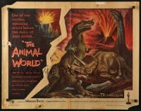 3p717 ANIMAL WORLD 1/2sh 1956 great artwork of prehistoric dinosaurs & erupting volcano!