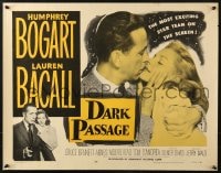 3p766 DARK PASSAGE 1/2sh R1956 Humphrey Bogart with gun & sexy Lauren Bacall!