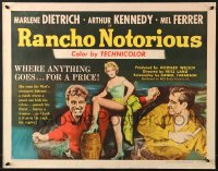 3p914 RANCHO NOTORIOUS style B 1/2sh 1952 Fritz Lang, art of sexy Marlene Dietrich showing her legs!