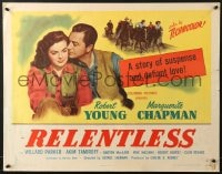 3p916 RELENTLESS style A 1/2sh 1947 Robert Young, Marguerite Chapman, strange drama in the High Sierras!