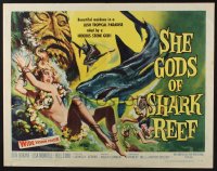 3p925 SHE GODS OF SHARK REEF 1/2sh 1958 Roger Corman, AIP, wonderful art of naked swimmers & sharks