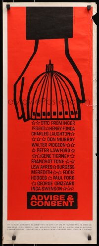 3p010 ADVISE & CONSENT insert 1962 Otto Preminger, classic Saul Bass Washington Capitol art!