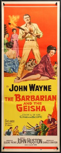 3p026 BARBARIAN & THE GEISHA insert 1958 John Huston, art of John Wayne with torch & Eiko Ando!