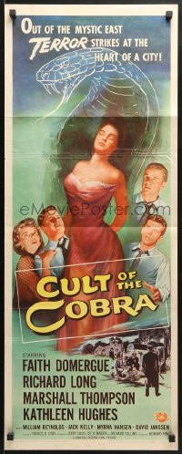 3p058 CULT OF THE COBRA insert 1955 artwork of sexy Faith Domergue & giant cobra snake!