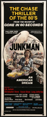 3p142 JUNKMAN insert 1982 junk cars to movie stars, over 150 cars destroyed, cool art by Jensen!
