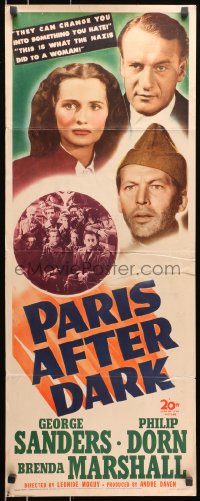 3p199 PARIS AFTER DARK insert 1943 George Sanders, Brenda Marshall & Philip Dorn in WWII France!