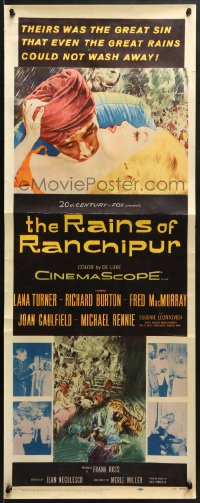 3p209 RAINS OF RANCHIPUR insert 1955 Lana Turner, Richard Burton, rains couldn't wash sin away!