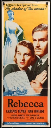 3p211 REBECCA insert R1956 Alfred Hitchcock, close up of Laurence Olivier & pretty Joan Fontaine!