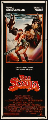 3p213 RED SONJA insert 1985 great Casaro fantasy art of Brigitte Nielsen & Arnold Schwarzenegger!