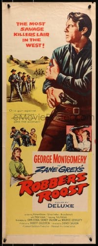 3p220 ROBBER'S ROOST insert 1955 art of George Montgomery, from Zane Grey novel!