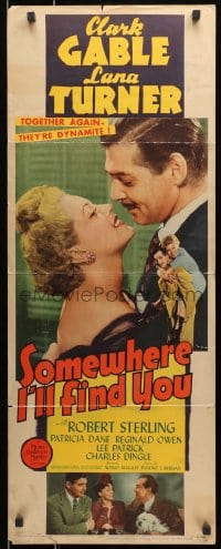 3p238 SOMEWHERE I'LL FIND YOU insert 1942 wonderful close up of Clark Gable kissing Lana Turner!