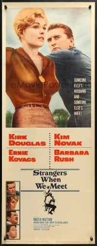 3p246 STRANGERS WHEN WE MEET insert 1960 different image of Kirk Douglas & sexy Kim Novak!