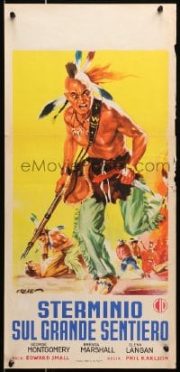 3p394 IROQUOIS TRAIL Italian locandina R1959 Casaro art of Native American warrior in battle!