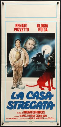 3p402 LA CASA STREGATA Italian locandina 1982 great haunted house art with guy & dog by Casaro!