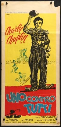 3p436 ONE AGAINST ALL Italian locandina 1962 different Casaro art of Charlie Chaplin as The Tramp!