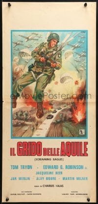 3p458 SCREAMING EAGLES Italian locandina R1963 different Casaro art of the 101st Airborne's Hell Raiders!
