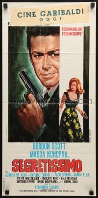 3p459 SEGRETISSIMO Italian locandina 1967 spy Gordon Scott & Magda Konopka w/guns by Renato Casaro!