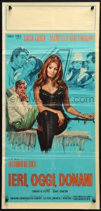3p498 YESTERDAY, TODAY & TOMORROW Italian locandina 1963 sexy Sophia Loren, Marcello Mastroianni