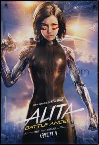 3r604 ALITA: BATTLE ANGEL style B teaser DS 1sh 2019 cool image of the CGI character with sword!
