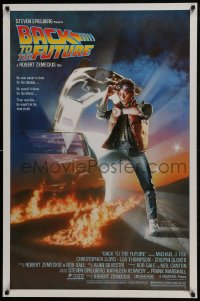 3r628 BACK TO THE FUTURE studio style 1sh 1985 art of Michael J. Fox & Delorean by Drew Struzan!