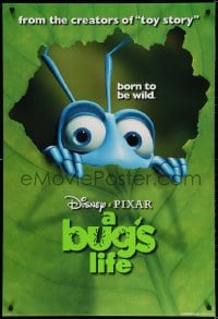3r647 BUG'S LIFE teaser DS 1sh 1998 Disney, Pixar, close-up of ant peeking through leaf!