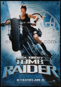 3r194 LARA CROFT TOMB RAIDER DS 28x40 German commercial poster 2001 sexy Angelina Jolie on motorcycle!