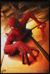 3r213 SPIDER-MAN DS 27x40 German commercial poster 2002 Maguire climbing building, Raimi, Marvel!