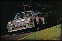 3r226 TURBO-PORSCHE 24x36 commercial poster 1974 great image of airborne racing car on track!