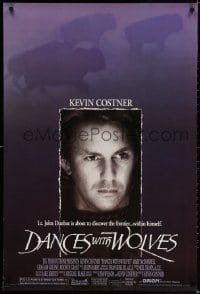 3r671 DANCES WITH WOLVES 1sh 1990 Kevin Costner directs & stars, image of buffalo!