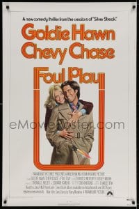 3r712 FOUL PLAY 1sh 1978 wacky Lettick art of Goldie Hawn & Chevy Chase, screwball comedy!