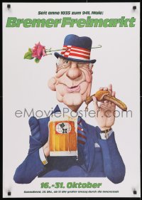 3r478 BREMER FREIMARKT 24x33 German special poster 1976 citizen drinking beer and eating sausage!