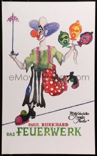 3r353 DAS FEUERWERK 17x27 German stage poster 1998 art of a clown with wild head balloons!