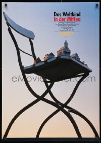 3r358 DAS WELTKIND IN DER MITTEN 23x33 German stage poster 1987 town on a chair by Holger Matthies!