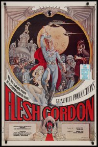 3r502 FLESH GORDON 23x35 special poster 1974 wacky erotic super hero spoof art by George Barr!