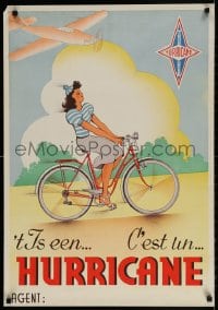 3r103 HURRICANE 23x33 Belgian advertising poster 1950s woman riding a bicycle, airplane!
