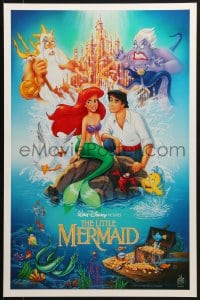 3r539 LITTLE MERMAID 18x27 special poster 1989 Morrison art of cast, Disney underwater cartoon!
