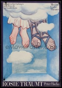 3r429 ROSIE TRAUMT 23x32 East German stage poster 1980s art of feet and clouds by Erhard Gruttner!