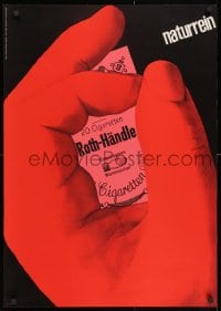 3r117 ROTH-HANDLE 24x33 German advertising poster 1960 cigarette label & hand by Michael Engelmann