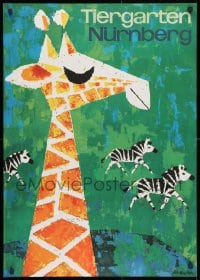 3r586 TIERGARTEN NURNBERG 24x33 German special poster 1960s giraffe and zebras by Fritz Oerter!