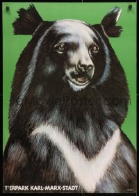 3r482 CHEMNITZ ZOO 23x32 East German special poster 1986 art of Asian black bear by Voigt!