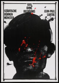3r448 TOTE OHNE BEGRABNIS 23x33 German stage poster 1980s bleeding face art by Waldemar Swierzy!
