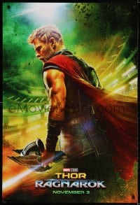 3r952 THOR RAGNAROK teaser DS 1sh 2017 great image of Chris Hemsworth in the title role w/helmet!