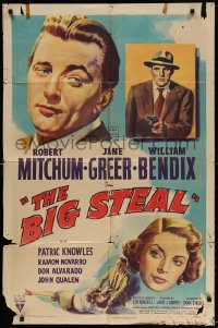 3t091 BIG STEAL 1sh 1949 art of Robert Mitchum, Jane Greer & William Bendix with gun!
